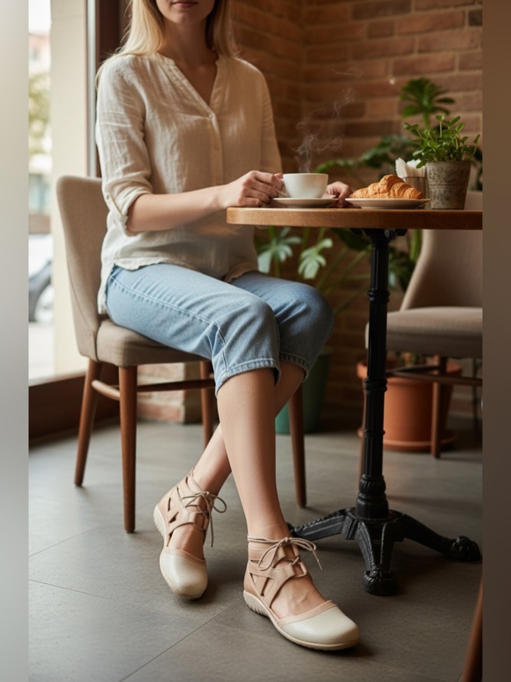 NAOT KATA stylish beige lizard/leather shoe, size 38/7.5